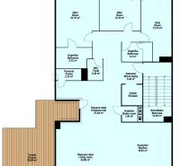 RIVERS I Prémiový 4-izbový byt s panoramatickým výhľadom na mesto - Pôdorys 4-izbového bytu s terasou, loggiami, obývacou izbou a kuchyňou.