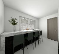 I Predaj 3- izbového bytu v Dúbravke - Kuchyňa v 3-izbovom byte s mramorovým pultom a vysokými stoličkami.