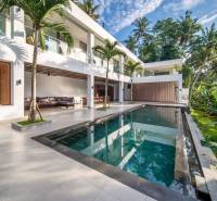 I Na predaj Luxusná vila „Tomma“ v Ubud, Bali - Vila v Bali s bazénom, palmami a terasou obklopená bujnou zeleňou.
