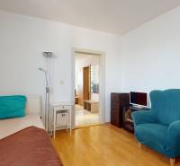 RADO I 4i byt, 90m2 I ul. Opatovská I Trenčín - Izba v 4-izbovom byte so sedačkou, posteľou a podlahou s dreveným dekorom.