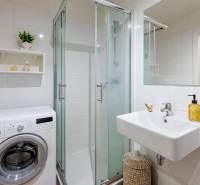 Prenájom 1-izbového bytu, Béžová, Béžová, Petržalka - REZERVOVANÉ - Kúpeľňa s práčkou, sprchou a umývadlom v 1-izbovom byte.