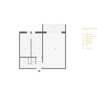 Komfortný 1,5-izbový byt s balkónom v Ružinove na predaj - Pôdorys 1-izbového bytu s obývacou izbou, kuchyňou, loggiou a kompletným zázemím.