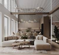 Únik z mesta, kde sa moderná architektúra stretáva s divokou prírodou? - Elegantná obývačka v Chate s podlahou s dreveným dekorom a moderným nábytkom.