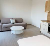 Moderná garsónka v obľúbenej Rezidencii Tematínska - Piešťany - Garsónka na ulici Bodona s pohovkou, kuchynskou linkou a konferenčným stolíkom.