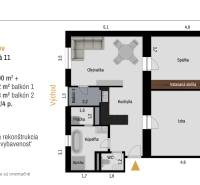 PRENÁJOM | 3i tehlový BYT, 90 m², centrum PO, balkón , ZARIADENÝ - Pôdorys 3-izbového bytu na Budovateľskej ulici v Prešove, plocha 90 m².