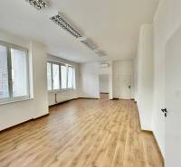 Kancelárske priestory na prenájom, Trenčín, ul. M.R.Štefánika - Kancelárie s podlahou s dreveným dekorom, bielymi stenami a oknami ponúkajú jasný pracovný priestor.