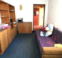 Rodinný dom v obci Pavlovce nad Uhom - Rodinný dom s kobercom, pohovkou a policami. Detský medvedík na pohovke.