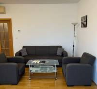 3i byt za cenu 2i bytu, Staré Mesto - Šedá sedačka v 3-izbovom byte s podlahou s dreveným dekorom a skleneným stolíkom.