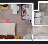 Kompletne zrekonštruovaná garzónka na prenájom, Internátna ulica - Pôdorys garsónky s kobercami a rozmermi, vrátane kúpeľne a kuchynského kúta.