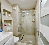 Kompletne zrekonštruovaná garzónka na prenájom, Internátna ulica - Kompaktná kúpeľňa v garsónke s umývadlom, sprchovým kútom a toalety.