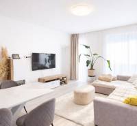 RADO I 4-IZBOVY murovaný ROD.DOM I RAJKA - Svetlá obývačka s televízorom, rohovým gaučom, kvetom a stolom v rodinnom dome.