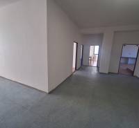 Priestor pre služby na prenájom,  36 m2, Tulska ul., Zvolen - Západ - Interiérová fotografia priestoru so svetlými stenami a tromi dverami, podlaha s dreveným dekorom.