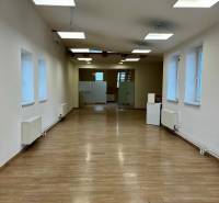 NA PRENÁJOM-Kancelársky priestor-Košice-Staré mesto,Masarykova ul. - Interiér kancelárií s podlahou s dreveným dekorom a závesnými svetlami.