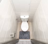 3i byt 73m2 + 6m2 balkón, Gen. Svobodu, Trenčín - Toaleta so stenami z bielych obkladov a dlažbou s dreveným dekorom v 3-izbovom byte.