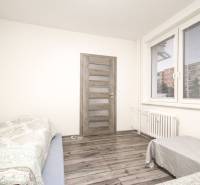 3i byt 73m2 + 6m2 balkón, Gen. Svobodu, Trenčín - Spálňa v 3-izbovom byte s podlahou s dreveným dekorom a veľkým oknom.