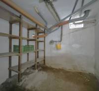 * na predaj 3i rodinný dom, 6á pozemok, Čataj - Suterén v rodinnom dome v Čataji s regálmi a potrubím pod stropom.