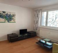 Zariadený 3 izbový byt s lodžiou, Beniakova ulica, BA IV. Karlova Ves - Obývačka s podlahou s dreveným dekorom, v 3-izbovom byte, zahŕňa televíziu a stolík.