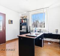 Na prenájom obchodný priestor s kanceláriou, Štúrovo - Kancelária s počítačom, policou a oknom s vertikálnymi žalúziami v obchodných priestoroch.