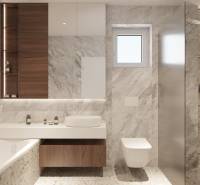 NA PREDAJ ‼️POSLEDNÉ 2 ‼️- 4 izbové radové domy v Ivánke pri Nitre - Elegantná kúpeľňa s mramorovým obkladom, vaňou a sprchou na ulici Gergeľova.