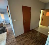 Prenájom 2-izb byt v uzavretom areáli Bratislava II - Chodba v 2-izbovom byte, podlaha s dreveným dekorom, dvere, pohľad do obývacieho priestoru.