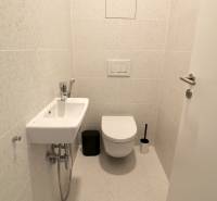 Komfortne vybavený 2-izbový byt v projekte 2 Sýpky - Minimalistická kúpeľňa so závesnou toaletou a umývadlom v 2-izbovom byte.