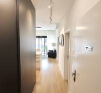Komfortne vybavený 2-izbový byt v projekte 2 Sýpky - Chodba v 2-izbovom byte s podlahou s dreveným dekorom a moderným osvetlením.