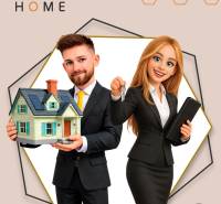 PREDAJ – 4-izbový rodinný dom v radovej zástavbe s garážou - Animované postavy prezentujú model domu a kľúč so službami Bee Home.