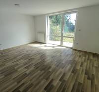 PREDAJ – 4-izbový rodinný dom v radovej zástavbe s garážou - Priestranná miestnosť s podlahou s dreveným dekorom a veľkým oknom v rodinnom dome.