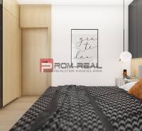 Predaj 3-izbový byt od 184 999 € v projekte Rezidencia Potôčik - Spálňa v 2-izbovom byte s podlahou s dreveným dekorom a šatníkovou skriňou.