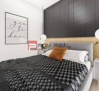 Predaj 3-izbový byt od 184 999 € v projekte Rezidencia Potôčik - Spálňa v 2-izbovom byte s čiernobielou posteľnou bielizňou a dekoráciami.