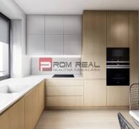 Predaj 3-izbový byt od 184 999 € v projekte Rezidencia Potôčik - Kuchyňa v 2-izbovom byte s podlahou s dreveným dekorom, svetlými skrinkami a oknom.