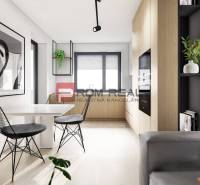 Predaj 3-izbový byt od 184 999 € v projekte Rezidencia Potôčik - Jedáleň v 2-izbovom byte s podlahou s dreveným dekorom a dizajnovým nábytkom.