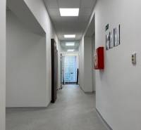 Investičná príležitosť: Polyfunkčná budova 1 000m², Košice-Staré mesto - Chodba s bielymi stenami a dverami v budove, svetlá na strope.