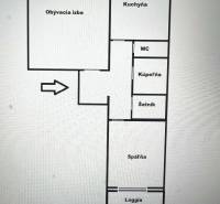 SOFIJSKÁ -  Pekný 2 izbový byt, 52m² + LOGGIA, 7/8 posch. - Pôdorys 2-izbového bytu s obývacou izbou, kuchyňou a loggiou.