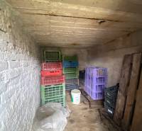 RD so záhradou, pivnicou garážou na Myjave.  - Skladový priestor v rodinnom dome obsahuje plastové debny a vedro.