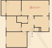 REZERVOVANÉ - Priestranný 4-izbový byt, 84m2 + loggia – Terasa - Pôdorys 4-izbového bytu so vstupom a rozmiestnením izieb.