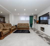 2-Generačný 9izb. RD s bazénom a veľkým pozemkom, Dvorníky - Obývacia izba v rodinnom dome s koženými sedačkami a veľkou televíziou.