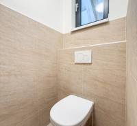 Na prenájom obchodný priestor + sklad, 120m2, FIRMBOX, Trenčín - Toaleta s prírodným obkladom v obchodných priestoroch, jednoduchý dizajn a oknom.