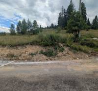 Stavebný pozemok kúsok od lyžiarskych vlekov Čierny Balog - Bexeľ - Pozemky na bývanie v Čiernom Balogu, cesta, stĺp elektrického vedenia a zeleň.