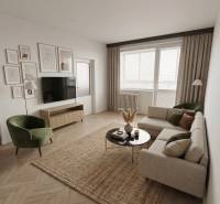 KH-1065, 3-izbový byt na predaj Železníky, Košice - Juh - Obývačka v 3-izbovom byte s podlahou s dreveným dekorom a zeleným kreslom.