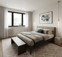 KH-1065, 3-izbový byt na predaj Železníky, Košice - Juh - Spálňa s veľkou posteľou, dekoratívnym kobercom a podlahou s dreveným dekorom v 3-izbovom byte.