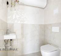 Na predaj 3-izb. byt so záhradou, Dunajská Streda - Kúpeľňa s toaletou a umývadlom v 3-izbovom byte, svetlý obklad, nádrž na vodu.