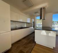 4i mezonet s dvoma terasami, balkónom a parkovaním - Kuchyňa v 4-izbovom byte so svetlými skrinkami a podlahou s dreveným dekorom.