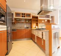 Priestranný 4-izbový byt s predzáhradkou, Staré Mesto - Kuchyňa v 4-izbovom byte s dreveným dekorom a spotrebičmi z nehrdzavejúcej ocele.