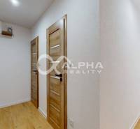 Prenájom 1 izbový byt s loggiou, centrum, Spišská Nová Ves - Vstupná chodba v 1-izbovom byte s podlahou s dreveným dekorom a bielymi stenami.