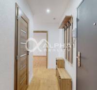 Prenájom 1 izbový byt s loggiou, centrum, Spišská Nová Ves - Vstupná hala 1-izbového bytu s podlahou s dreveným dekorom a úložnými priestormi.