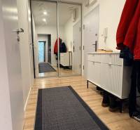 KOMPLETNE prerobený 4i byt s balkónom, 77m2 - ZÁTVOR - Chodba 4-izbového bytu s podlahou v drevenom dekore a veľkým zrkadlom.