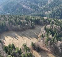 Lazy pod Makytou – Rekreačný pozemok na chatku / mobilný domček - Letecký pohľad na Poľnohospodárske a lesné pozemky v Lazy pod Makytou, obklopené hustým lesom.