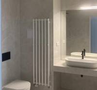 Predaj 2 izbového bytu, Drotárska cesta, Bratislava - Moderná kúpeľňa v 2-izbovom byte so zrkadlom, umývadlom a toaletou.