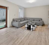 Rodinný dom s veľkým pozemkom a priestorom na podnikanie – T.Jastrabie - Obývacia izba v Rodinnom dome s podlahou s dreveným dekorom a rozkladacou sedačkou.